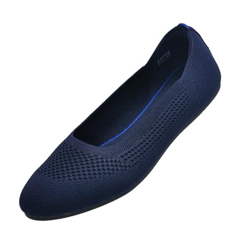 Puxowe Damen Ballerina Runde Zehe Stricken Flache Schuhe Komfort Weich Slip On Ballerina Walking Flats Schuhe für Frauen Niedriger Keil Lässig 41.5 EU Deep Blue von Puxowe