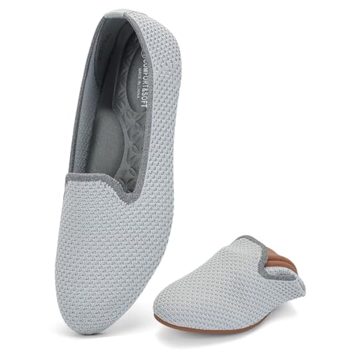 Puxowe Damen Ballerina Slip On Strick Kleid Flache Schuhe Pumps Bequem Ballerinas für Damen Runde Zehe 36 EU Light Gray von Puxowe