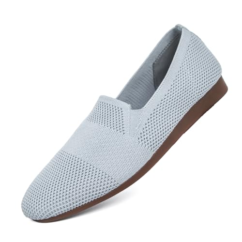 Puxowe Damen Ballerina Slip On Strick Kleid Flache Schuhe Pumps Bequem Ballerinas für Damen Runde Zehe 40 EU Light Gray von Puxowe