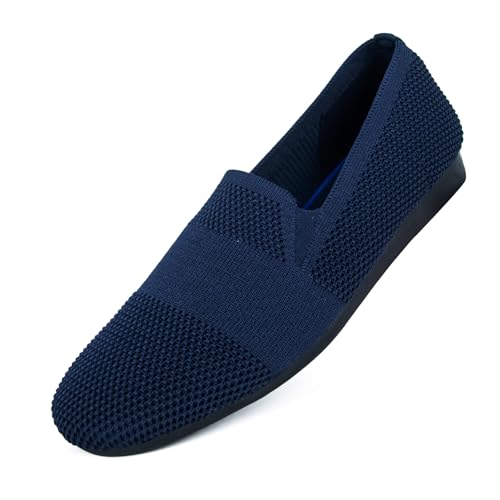 Puxowe Damen Ballerina Slip On Strick Kleid Flache Schuhe Pumps Bequem Ballerinas für Damen Runde Zehe 41 EU Dark Blue von Puxowe