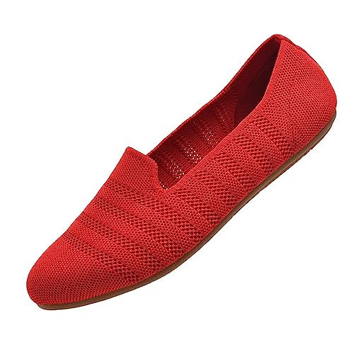 Puxowe Damen Ballerina Slip On Stricken Kleid Flache Schuhe Runde Zehe Ballerina Walking Pumps Schuhe für Frauen Bequem Elegant 36 EU Red von Puxowe