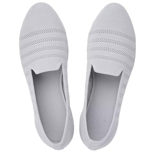 Puxowe Damen Ballerina Slip On Stricken Kleid Flache Schuhe Runde Zehe Ballerina Walking Pumps Schuhe für Frauen Bequem Elegant 41 EU Light Gray von Puxowe