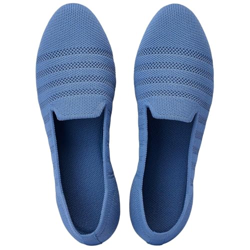 Puxowe Damen Ballerina Slip On Stricken Kleid Flache Schuhe Runde Zehe Ballerina Walking Pumps Schuhe für Frauen Bequem Elegant 42 EU Sky Blue von Puxowe