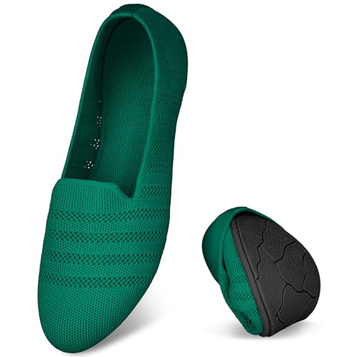 Puxowe Damen Ballerina Slip On Stricken Kleid Flache Schuhe Runde Zehe Ballerina Walking Pumps Schuhe für Frauen Bequem Elegant 37 EU Green von Puxowe
