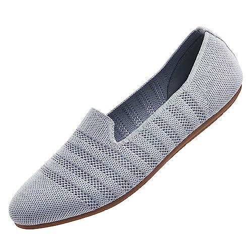 Puxowe Damen Ballerina Slip On Stricken Kleid Flache Schuhe Runde Zehe Ballerina Walking Pumps Schuhe für Frauen Bequem Elegant 37 EU Light Gray von Puxowe