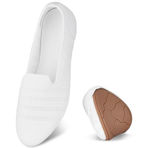 Puxowe Damen Ballerina Slip On Stricken Kleid Flache Schuhe Runde Zehe Ballerina Walking Pumps Schuhe für Frauen Bequem Elegant 37.5 EU White von Puxowe