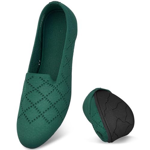 Puxowe Damen Ballerina Flache Schuhe Runde Zehe Strick Kleid Schuhe Niedriger Keil Slip On Ballerina Walking Flats für Frauen Bequem 37 EU Green von Puxowe