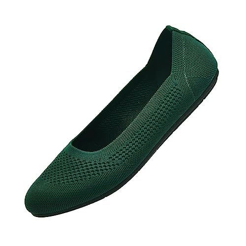 Puxowe Damen Ballerina Runde Zehe Stricken Flache Schuhe Komfort Weich Slip On Ballerina Walking Flats Schuhe für Frauen Niedriger Keil Lässig 36 EU Green von Puxowe