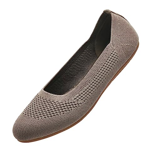 Puxowe Damen Ballerina Runde Zehe Stricken Flache Schuhe Komfort Weich Slip On Ballerina Walking Flats Schuhe für Frauen Niedriger Keil Lässig 37 EU Khaki von Puxowe