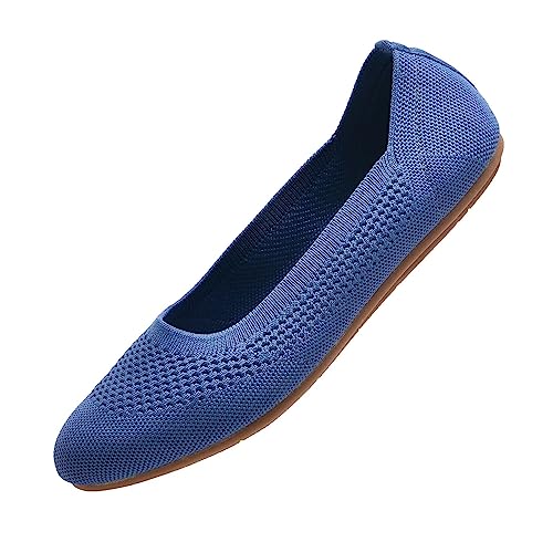 Puxowe Damen Ballerina Runde Zehe Stricken Flache Schuhe Komfort Weich Slip On Ballerina Walking Flats Schuhe für Frauen Niedriger Keil Lässig 37.5 EU Sky Blue von Puxowe