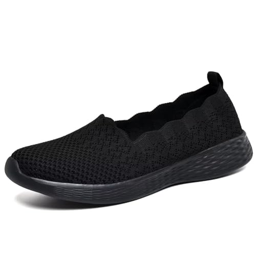 Puxowe Damen Slip On Sneaker Leichte Atmungsaktiv Sportschuhe Turnschuhe Bequem Freizeitschuhe Walking Schuhe Outdoor Fitness 37(36.5) EU Black Weit von Puxowe