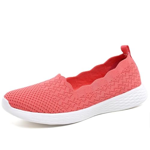 Puxowe Damen Slip On Sneaker Leichte Atmungsaktiv Sportschuhe Turnschuhe Bequem Freizeitschuhe Walking Schuhe Outdoor Fitness 37 EU Coral Red von Puxowe