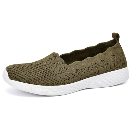 Puxowe Damen Slip On Sneaker Leichte Atmungsaktiv Sportschuhe Turnschuhe Bequem Freizeitschuhe Walking Schuhe Outdoor Fitness 36.5 EU Green von Puxowe