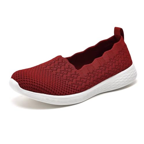 Puxowe Damen Slip On Sneaker Leichte Atmungsaktiv Sportschuhe Turnschuhe Bequem Freizeitschuhe Walking Schuhe Outdoor Fitness 36.5 EU Red von Puxowe