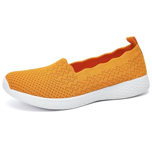 Puxowe Damen Slip On Sneaker Leichte Atmungsaktiv Sportschuhe Turnschuhe Bequem Freizeitschuhe Walking Schuhe Outdoor Fitness 36.5 EU Yellow von Puxowe