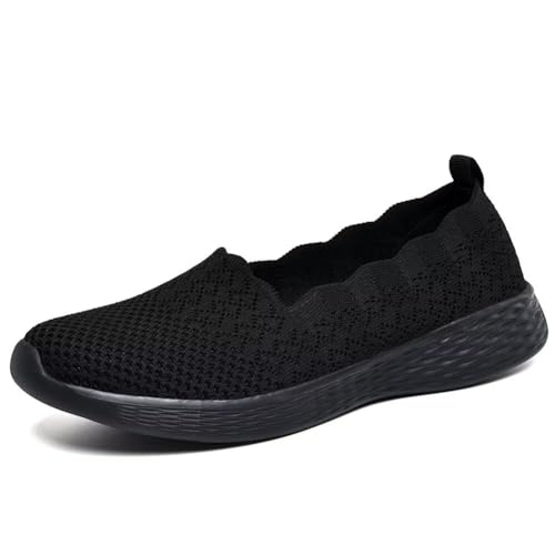 Puxowe Damen Slip On Sneaker Leichte Atmungsaktiv Sportschuhe Turnschuhe Bequem Freizeitschuhe Walking Schuhe Outdoor Fitness 37.5(37) EU All Black Weit von Puxowe