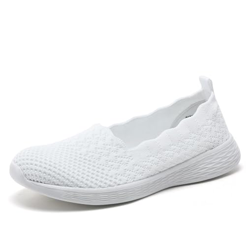 Puxowe Damen Slip On Sneaker Leichte Atmungsaktiv Sportschuhe Turnschuhe Bequem Freizeitschuhe Walking Schuhe Outdoor Fitness 38（37.5） EU White von Puxowe