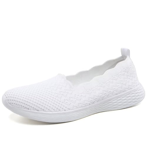 Puxowe Damen Slip On Sneaker Leichte Atmungsaktiv Sportschuhe Turnschuhe Bequem Freizeitschuhe Walking Schuhe Outdoor Fitness 38.5 EU White von Puxowe