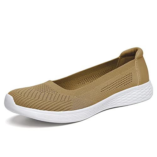 Puxowe Damen Slip On Sneaker Leichte Atmungsaktiv Sportschuhe Turnschuhe Bequem Freizeitschuhe Walking Schuhe Outdoor Fitness 39.5 EU Khaki Weit von Puxowe