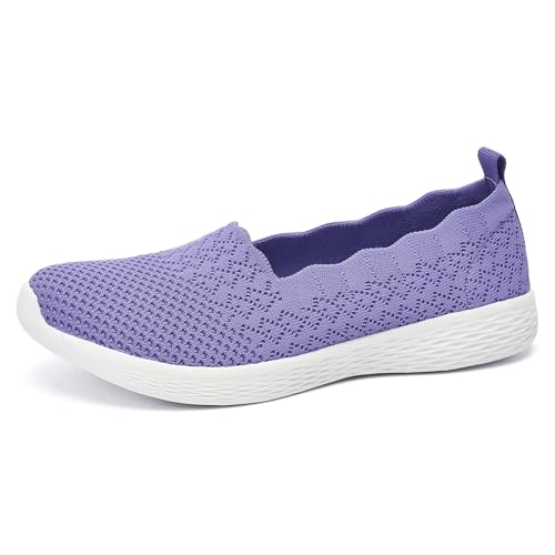 Puxowe Damen Slip On Sneaker Leichte Atmungsaktiv Sportschuhe Turnschuhe Bequem Freizeitschuhe Walking Schuhe Outdoor Fitness 40 EU Light Purple von Puxowe