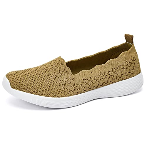 Puxowe Damen Slip On Sneaker Leichte Atmungsaktiv Sportschuhe Turnschuhe Bequem Freizeitschuhe Walking Schuhe Outdoor Fitness 41 EU Khaki von Puxowe