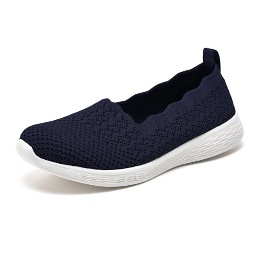 Puxowe Damen Slip On Sneaker Leichte Atmungsaktiv Sportschuhe Turnschuhe Bequem Freizeitschuhe Walking Schuhe Outdoor Fitness 41 EU Navy Weit von Puxowe