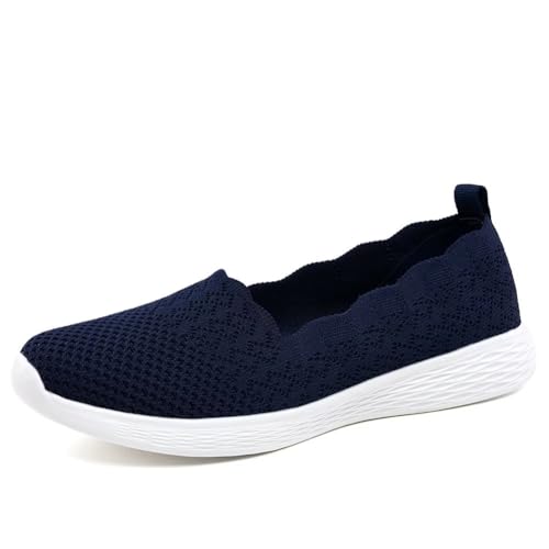Puxowe Damen Slip On Sneaker Leichte Atmungsaktiv Sportschuhe Turnschuhe Bequem Freizeitschuhe Walking Schuhe Outdoor Fitness 41 EU Navy von Puxowe