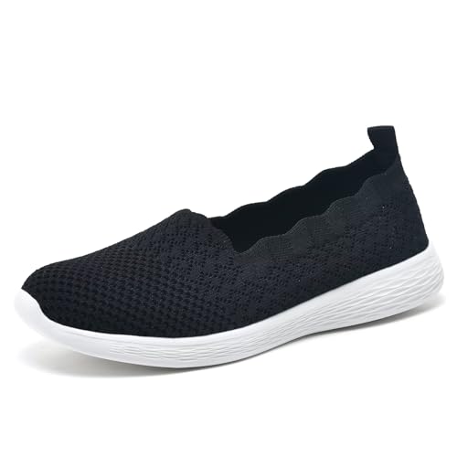 Puxowe Damen Slip On Sneaker Leichte Atmungsaktiv Sportschuhe Turnschuhe Bequem Freizeitschuhe Walking Schuhe Outdoor Fitness 42 EU Black von Puxowe