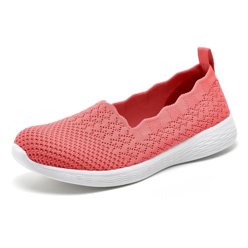 Puxowe Damen Slip On Sneaker Leichte Atmungsaktiv Sportschuhe Turnschuhe Bequem Freizeitschuhe Walking Schuhe Outdoor Fitness 42 EU Coral Red von Puxowe