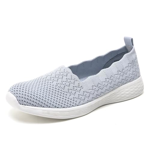 Puxowe Damen Slip On Sneaker Leichte Atmungsaktiv Sportschuhe Turnschuhe Bequem Freizeitschuhe Walking Schuhe Outdoor Fitness 42 EU Light Gray von Puxowe