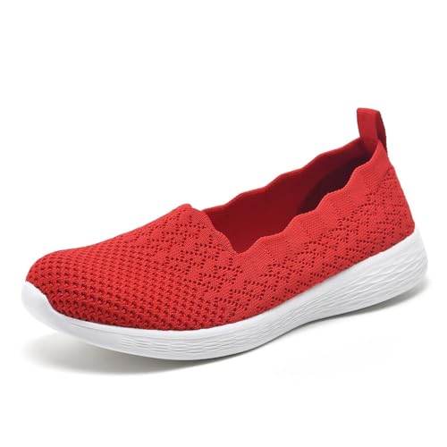 Puxowe Damen Slip On Sneaker Leichte Atmungsaktiv Sportschuhe Turnschuhe Bequem Freizeitschuhe Walking Schuhe Outdoor Fitness 43 EU Scarlet von Puxowe