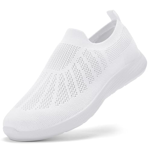 Puxowe Damen Sneaker Leicht Atmungsaktiv Turnschuhe Memory Foam Bequem Sneakers Slip On Walkingschuhe 41 EU All White von Puxowe