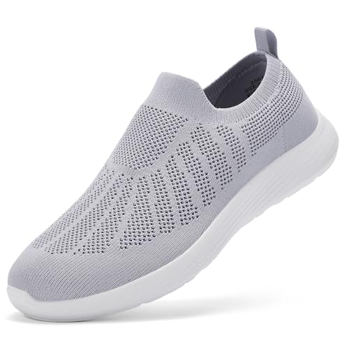 Puxowe Damen Sneaker Leicht Atmungsaktiv Turnschuhe Memory Foam Bequem Sneakers Slip On Walkingschuhe 41 EU Light Gray von Puxowe