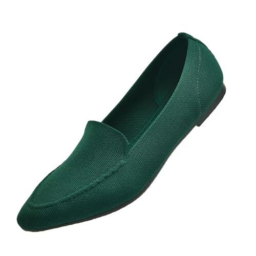 Puxowe Damen Ballerina Spitze Zehe Flache Schuhe Komfort Stricken Kleid Schuhe Niedriger Keil Slip On Walking Fahrende Schuhe für Frauen 36 EU Green von Puxowe