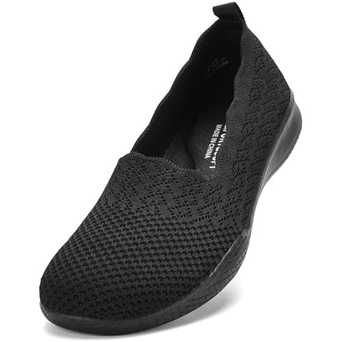 Puxowe Damen Wanderschuhe Leichtgewichtige Strick Slip on Mesh Bequeme Barfuß Minimalistische Sneakers Low Top All Black 24039.5 EU 39.5 von Puxowe