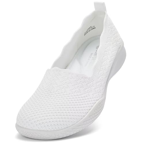 Puxowe Damen Wanderschuhe Leichtgewichtige Strick Slip on Mesh Bequeme Barfuß Minimalistische Sneakers Low Top All White 2406 EU 41 von Puxowe
