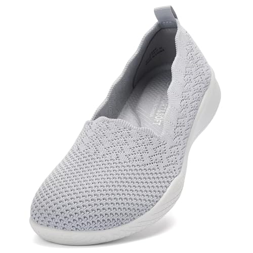 Puxowe Damen Wanderschuhe Leichtgewichtige Strick Slip on Mesh Bequeme Barfuß Minimalistische Sneakers Low Top Gray 2406 EU 41 von Puxowe