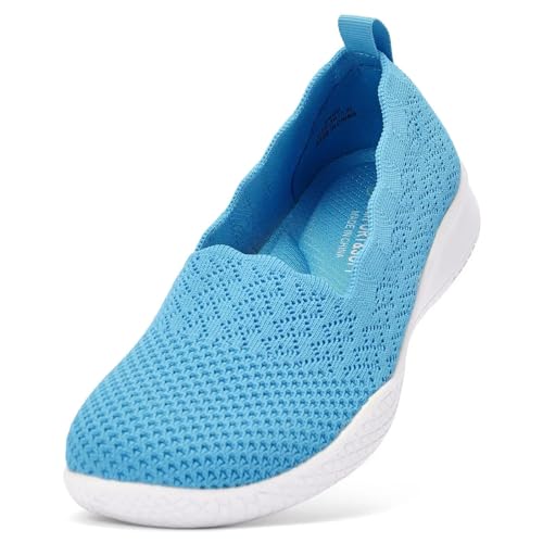 Puxowe Damen Wanderschuhe Leichtgewichtige Strick Slip on Mesh Bequeme Barfuß Minimalistische Sneakers Low Top Hellblau 2406 EU 41 von Puxowe