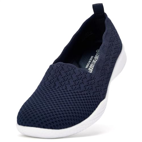 Puxowe Damen Wanderschuhe Leichtgewichtige Strick Slip on Mesh Bequeme Barfuß Minimalistische Sneakers Low Top Navy 2406 EU 41 von Puxowe