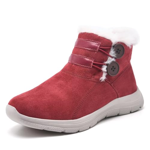 Puxowe Damen Winterstiefel Fell Gefütterte Warme Winterschuhe Stiefel Comfy Wasserdicht Winter Boots Schuhe 37 EU Wine Red von Puxowe