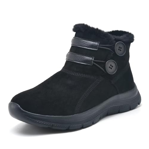 Puxowe Damen Winterstiefel Fell Gefütterte Warme Winterschuhe Stiefel Comfy Wasserdicht Winter Boots Schuhe 41.5 EU Black von Puxowe