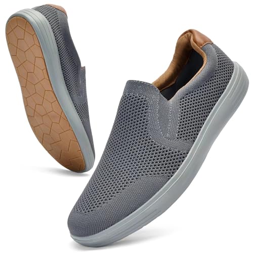 Puxowe Herren Slip On Schuhe Mesh Casual Sneaker Flach Shoes Leicht Freizeitschuhe 40 EU Tief Grau von Puxowe