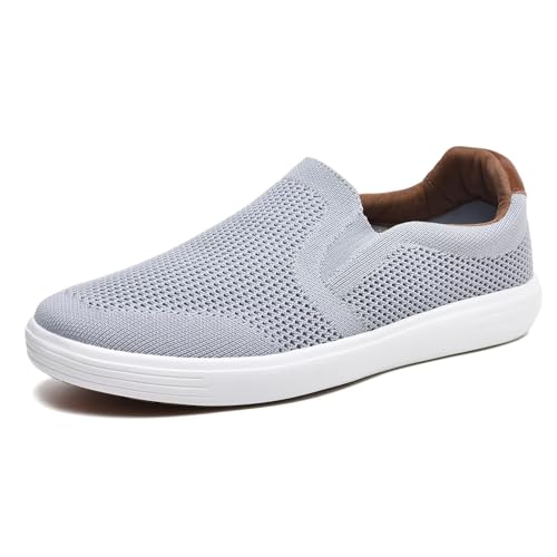 Puxowe Herren Slip On Schuhe Mesh Casual Sneaker Flach Shoes Leicht Freizeitschuhe 44 EU Grau von Puxowe