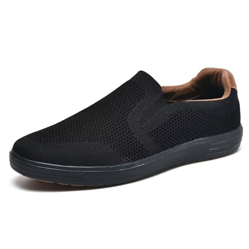 Puxowe Herren Slip On Schuhe Mesh Casual Sneaker Flach Shoes Leicht Freizeitschuhe 45 EU Alles Schwarz von Puxowe