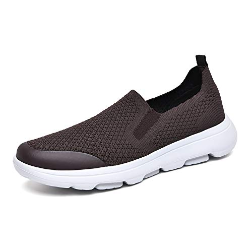 Puxowe Herren Slip On Schuhe Stricken Atmungsaktiv Leicht Freizeitschuhe Sneaker Shoes Männer 41 EU Braun von Puxowe