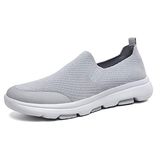 Puxowe Herren Slip On Schuhe Stricken Atmungsaktiv Leicht Freizeitschuhe Sneaker Shoes Männer 41 EU Hellgrau von Puxowe