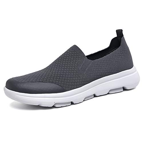 Puxowe Herren Slip On Schuhe Stricken Atmungsaktiv Leicht Freizeitschuhe Sneaker Shoes Männer 41 EU Tief Grau von Puxowe