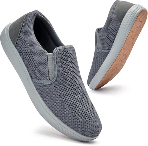 Puxowe Herren Sneaker Slip In Leicht Freizeitschuhe Atmungsaktiv Netz Hände frei Flach Schuhes 42 EU Dark Gray von Puxowe