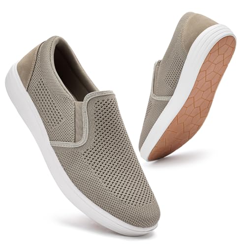 Puxowe Herren Sneaker Slip In Leicht Freizeitschuhe Atmungsaktiv Netz Hände frei Flach Schuhes 43 EU Khaki von Puxowe