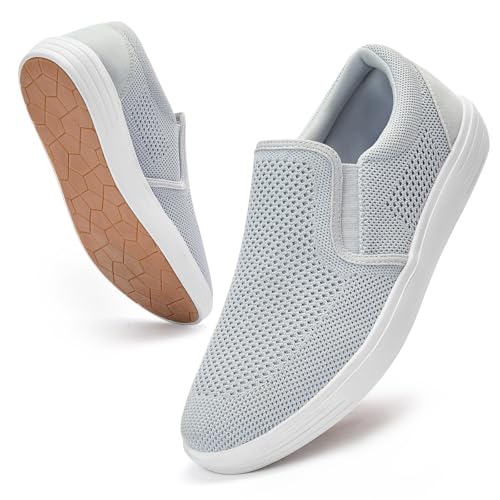 Puxowe Herren Sneaker Slip In Leicht Freizeitschuhe Atmungsaktiv Netz Hände frei Flach Schuhes 44 EU Light Gray von Puxowe